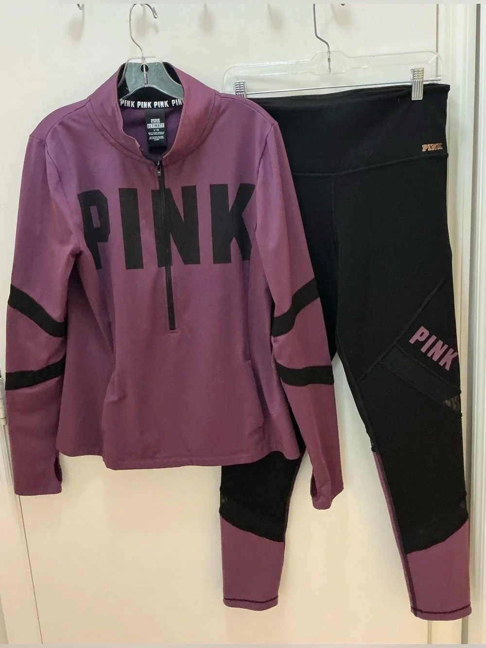 PINK VS Quarter-Zip Pullover & Legging Set — Plum and Black - Picture 1 of 5